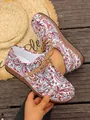 Scarpe in tela paisley stile etnico con motivi colorati e suola spessa effetto legno. - 36 / Rosa