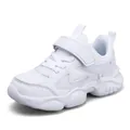 All-white breathable mesh children's sneakers for school with adjustable hook and loop strap - 27 / White Double Mesh