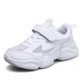 White breathable mesh children sneakers with velcro strap and chunky sole design. - 27 / White Single Mesh