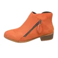 Women's stylish orange suede ankle boot featuring side zipper and low block heel - 36 / Orange