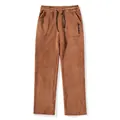 Men's brown plush joggers featuring a drawstring waist and embroidered detailing - S / Bottoms / Brown