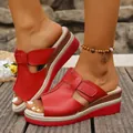 Sandales rouges à plateforme avec brides velcro réglables et bout ouvert pour plage - 36 / Rouge