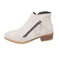 Elegant women's pointed toe ankle boots with side zipper and block heel in beige suede - 36 / White