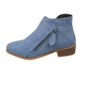 Women's blue faux suede ankle boots featuring a side zipper and chunky low heel - 36 / Blue