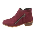 Elegant burgundy suede ankle boot for women with a pointed toe and side zipper. - Burgundy