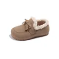 Warme braune Winterschuhe für Kleinkinder mit weichem Kunstpelzfutter und süßer Schleife - Größe 21 / Innenlänge ca 13.5 / Khaki