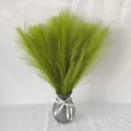Artificial green pampas grass bouquet in a grey glass vase for home and wedding decor - Grass Green