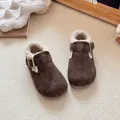 Zapatos de invierno marrón para niñas con forro de piel sintética y hebilla elegante - Talla 23 (Longitud interior 14,5 cm) / Marrón Oscuro