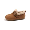 Cozy brown suede slip-on shoes with warm faux fur lining for girls in retro style - Size 23 (Inner Length 14.5cm) / Camel