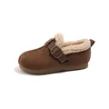 Vintage brown frosted suede fleece-lined warm winter slip-on shoes for girls with buckle - Size 23 (Inner Length 14.5cm) / Brown