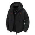 Classic black windproof and waterproof hooded work jacket for men with stylish detailing - S / Tops / Black