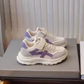 Girls' trendy purple and white casual sports sneakers with convenient velcro straps - Size 27 Inner Length 16.5cm / Purple Leather Single Lining
