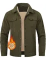 Detailed view of men's olive green corduroy jacket with warm beige fleece lining. - S / Tops / Green