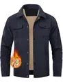 Detailed macro view showing the thick warm fleece lining of this navy corduroy men's jacket - S / Tops / Navy Blue