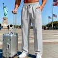 Gray knit straight-leg joggers for men with drawstring waist and pocket details - Light Gray