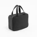 Large capacity black Taslon portable toiletry bag with zipper and handle design - Black