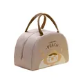 Portable insulated cartoon lunch bag in peach pink made of durable Oxford fabric with handle - Pink