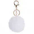 Porte-clés pompon en fausse fourrure de lapin blanc doux avec fermoir mousqueton or rose - Blanc