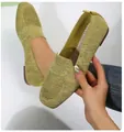 Close-up of green breathable knitted flat loafer showing lightweight mesh texture - Green