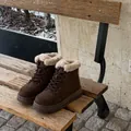 Vintage brown platform snow boots with warm fur lining and non-slip sole - 35 / Brown