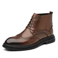 Classic brown men's Brogue Martin boot with exquisite carved leather details and black sole. - 37 / Brown