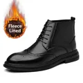 Classic men's black leather brogue wingtip boots featuring warm plush fleece lining - 37 / Black (Fleece Lined)
