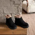 Warm black retro thick-sole winter snow boots with soft tan fur lining for women - 35 / Black