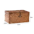 Handmade rectangular seagrass woven storage box with lid and dimensions 21x12x9cm organizer - Coffee Large (K002501)