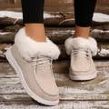 Detailansicht beige Damen-Loafer mit flauschigem weißem Kunstfell und flacher Sohle - 36 / Khaki