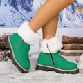Warm stylish green women's snow boots with white faux fur lining and side zipper - 36 / Side Zipper Thick Sole Mid Heel (V12) / Green