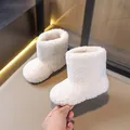 Cozy off-white sherpa fleece winter boots for toddlers with slip-on design. - 21*13.5 / White