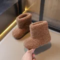 Cozy brown sherpa fuzzy snow boots for kids, slip-on winter cotton shoes with thick lining - 21*13.5 / Camel