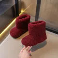 Cozy burgundy lamb wool plush snow boots for toddlers slip-on winter cotton shoes - 21*13.5 / Red