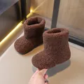 Warm brown fleece-lined lambswool snow boots for toddlers with a cozy slip-on design - 21*13.5 / Dark Brown