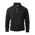 Men's thick black fleece sweatshirt featuring a half-zip stand collar and warm texture - S / Tops / Black