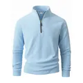 Close-up front view of men's light blue polar fleece half-zip stand collar jacket - S / Tops / Light Blue
