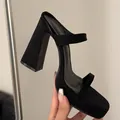 Elegant black dual-strap chunky heel platform sandals with open-toe French style design - 35 / Black