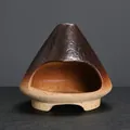 Rustic ceramic incense burner in mini fireplace shape for sage and palo santo smudge - Gradient Coffee Fireplace Style (JCSMJ35-02) / Gradient Coffee