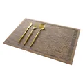 Elegant rectangular woven PVC placemat in brown and grey tones with gold cutlery set - 30x45cm / Coffee Gold