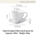 Juego de taza de café de cerámica blanca en forma de gota, 190ml con dimensiones - Juego de Café Forma Gota / 190ml / Blanco puro