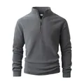 Men's gray polar fleece half-zip sweatshirt with stand collar for winter warmth - S / Tops / Gray