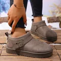 Warme taupefarbene Damen-Plateaustiefel mit weichem Pelzfutter und Seitenschnalle - 36 / Khaki