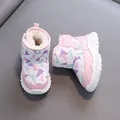 Toddler pink winter snow boots with colorful triangle pattern and warm fleece lining - Size 22/Inner Length 14cm / Pink