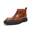 Classic brown leather Chelsea boots for men with British brogue detail and thick sole - 37 / Brown