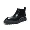 Elegant glossy black men's Chelsea boots featuring brogue detailing and thick lug soles - 37 / Black