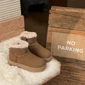 Brown women's snow boots with ethnic embroidery, thick soles, and plush fur lining - 35 / Khaki