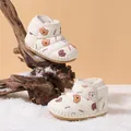 Warm cream fleece-lined baby snow boots with cute bear print and non-slip soft sole - Size 14 (Inner Length 11.5cm) / Beige