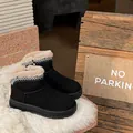 Chic black women's platform snow boots with warm fur lining and ethnic embroidery - 35 / Black
