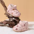 Cozy pink baby snow boots with warm fleece lining and cute bear pattern printing - Size 14 (Inner Length 11.5cm) / Pink
