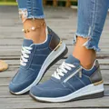 Detailed macro shot of blue suede women's platform sneakers with gold heel accents - 37 / Blue